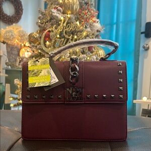 Badgley Mischka Burgundy Studded Handbag & Gunmetal hardware NWT Retail$179